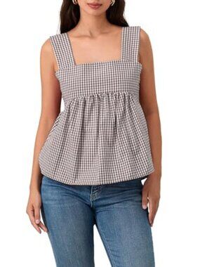 Women Y2k Going Out Tank Tops Gingham Square Neck Peplum Cami Tank Sleeveless Ba